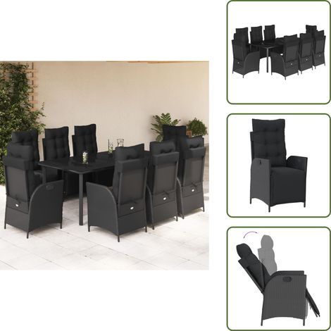 Cuscini da seduta - vidaXL Set da Pranzo da Giardino 9 pz con Cuscini Nero in Polyrattan - Cuscini da schienale