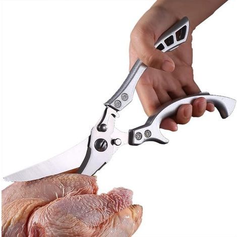 Ciseaux de cuisine avec fermeture de sécurité et mécanisme à ressort pour couper la viande, les os de poulet, le poisson et les légumes, ciseaux en acier inoxydable