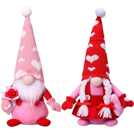 Lot de 2 Poupées Gnomes Saint-Valentin en Peluche, Décorations de GNOME Résistantes à l'usure, Assorties Rouge et Rose, Décor Maison Festif et Romantique (1/5)