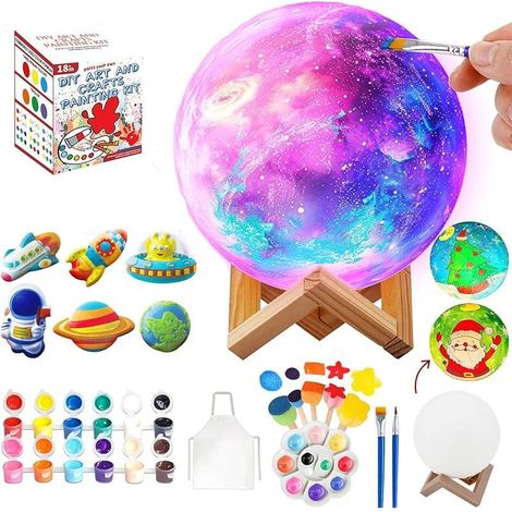 Lampe Lune 3D, Veilleuse LED Décorative 16 Couleurs, Télécommande + Tactile, USB Rechargeable, Lampe à Peindre DIY Chat, Kit Créatif Enfant, Décoration Chambre Salon, Cadeau Anniversaire Noël (1/5)