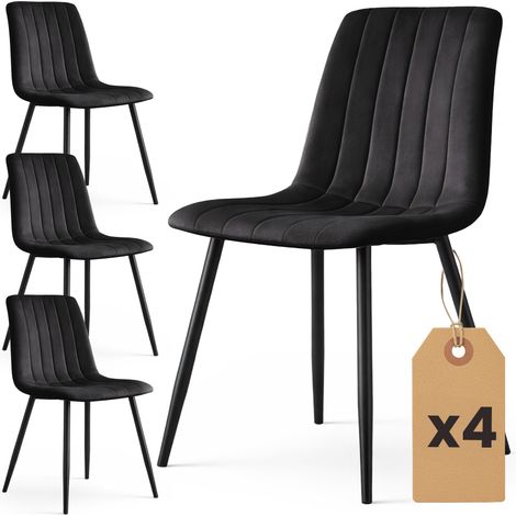 Set di 4 Sedie in velluto trapuntate LIVO Nero gambe nere (1/5)