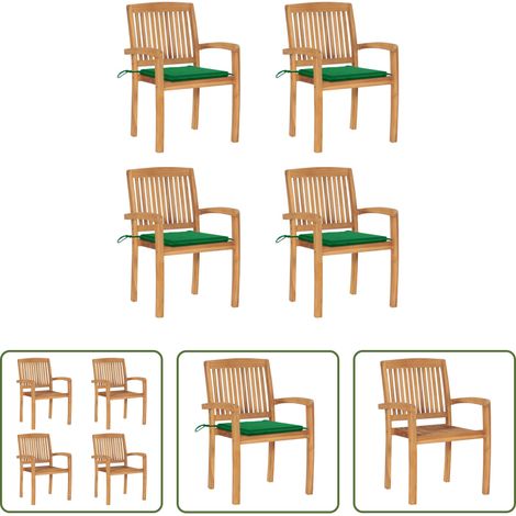 Holzstühle -  Stapelbare Gartenstühle mit Kissen 4 Stk. Massivholz Teak (1/5)
