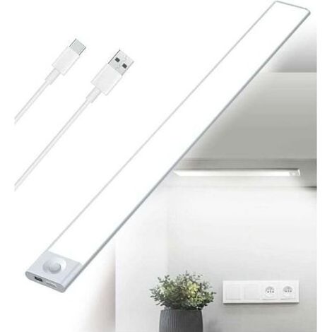 Reglette LED Cuisine Sous Meuble Rechargeable USB, 2500 mAh 40 cm Dimmable Lampe Placard Detecteur de Mouvement Barre LED Sans Fil Rechargeable Lumiere Capteur PIR a Pile pour Escalier Intérieur (1/4)