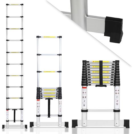 Randaco Escalera telescópica Premium de 3,2 m con estabilizador, antideslizante