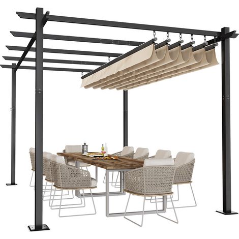 Devoko – Pergola rétractable 3 x 4m – Toile polyester 180g/m² imperméable – Structure aluminium anti-corrosion – Protection UV – Installation facile (1/5)