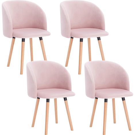 WOLTU Set di 4 sedie da cucina in velluto, poltrone da pranzo, rosa (1/5)