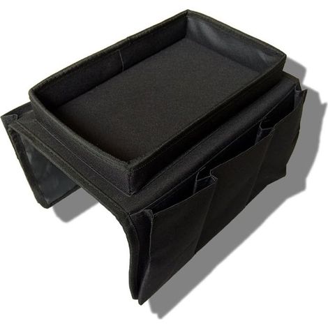 Support de télécommande DASKING en oxford pour accoudoir de canapé, avec porte-gobelet et rangement, s'adapte aux fauteuils et canapés à larges accoudoirs (noir) (1/5)