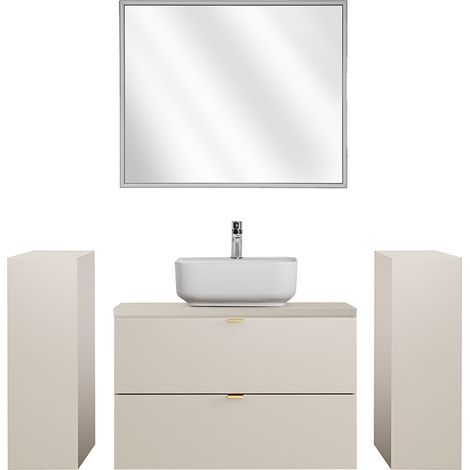 Badmöbel Set 4-teilig mit 80 cm Waschtisch & LED-Spiegel, in Beige - DURANGO-56 (1/5)