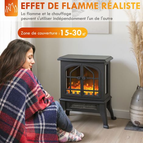 Cheminée électrique - - 3D effet flamme - 1800W thermostat réglable 10-35°C 39x24x48cm noir (1/5)