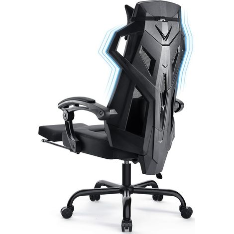 GTPLAYER Chaise de Bureau Ergonomique Chaise Gaming Style Technologique avec Accoudoir Synchronisé Hauteur Réglable Dossier Claire-Voie Noir