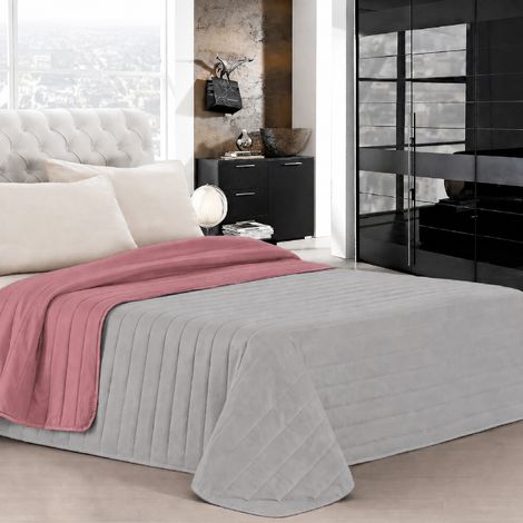 Trapuntino Matrimoniale Bicolore Double Face 250x250 cm Made in Italy in Microfibra con Imbottitura Anallergica – Copriletto Trapuntato Reversibile per Primavera, Estate e Mezza Stagione Salmone-Grig