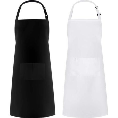Lot de 2 tabliers à bavette réglables avec ruban imperméable blanc, noir(noir + blanc)