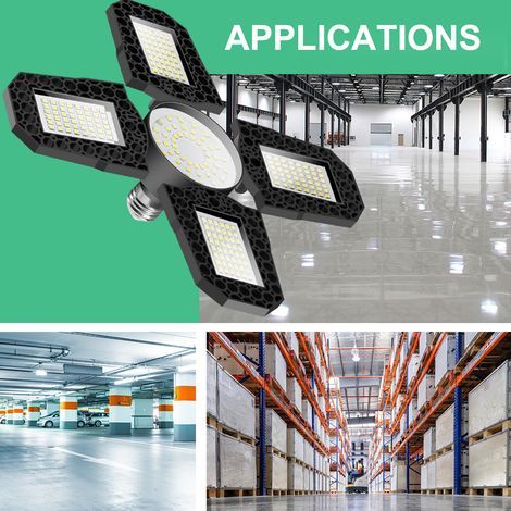 Ortviai Applique LED Garage 100 W Étanche avec Design Pliable en 4 Feuilles – Blanc Froid 6000 K (1/4)