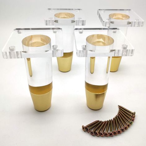 Küchenschrankbeine, 4,7 Zoll (ca. 12 cm) moderne Tischbeine, Möbelbeine aus Acryl, klare, goldene Endschrankstützfüße mit Schrauben, Möbelfüße, 4er-Set