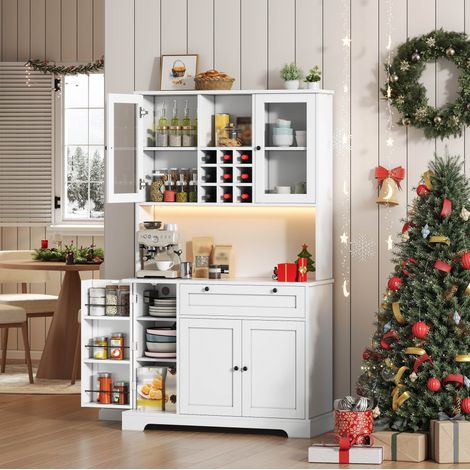 Credenza da cucina FloraGrace 105x40x180 cm in pannelli di particelle bianchi con vani (1/5)