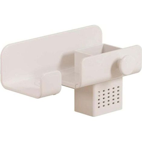 Support mural pour sèche-cheveux sans trous Organisateur de sèche-cheveux pour salle de bains Capacité de poids 5 kg (blanc 24 x 10 x 7,4 cm) (1/4)