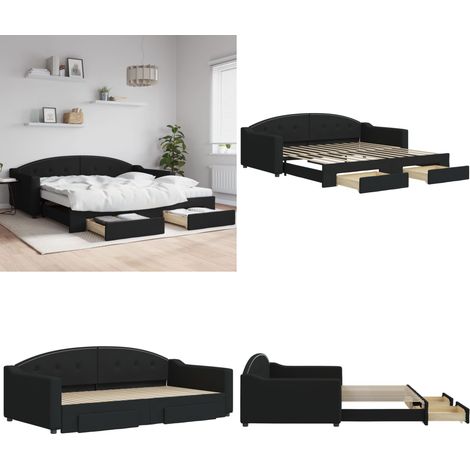 Tagesbett Ausziehbar mit Schubladen Schwarz 100x200 cm Stoff - Schlafcouch - Sofa Bett - Gästebett - Daybed - Schlafsofa - Home & Living