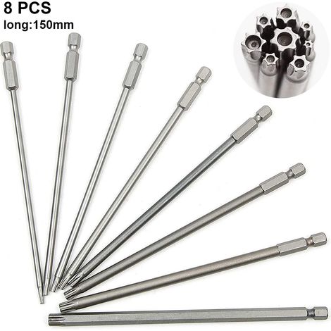 Bits Torx - Acier S2 - Tige Hexagonale 6,35 mm - Embout Magnétique - Pour Perceuse et Visseuse À Impact - Lot de 10 Pièces (1/5)