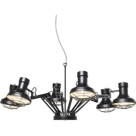 ORION91 Lámpara Colgante Industrial Araña Color Negro  110 x 110 cm 6 BOMBILLAS LED REGALO - SpazioLuzio