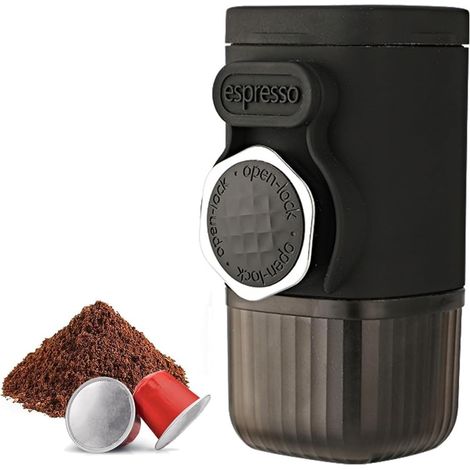 Cafetière à pompe manuelle, 19bar, doré, capsules+café moulu