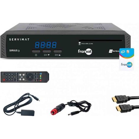 Pack SERVIMAT Récepteur TV satellite HD + carte Fransat + Câble HDMI + Câble 12V + Déport IR (1/5)