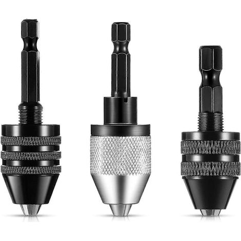 Lot de 3 mandrins de perçage sans clé à queue hexagonale de 6,35 mm (1/4 pouce) avec adaptateur pour perceuse à percussion. (1/5)
