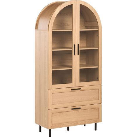 Decorative Cabinet Light Brown MDF with Shelves and Glass Display Dining Room Kitchen Home Office LACHINE (1/5)
