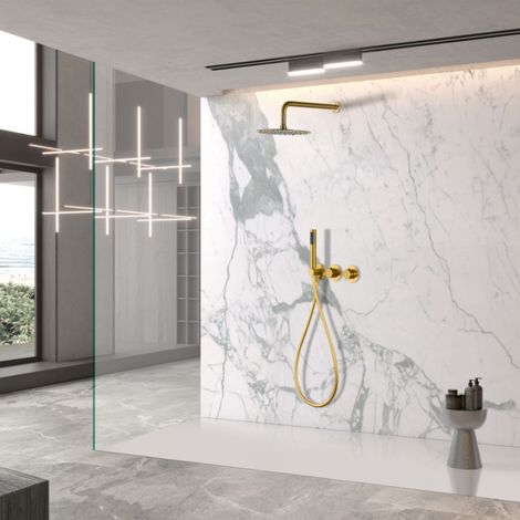 Conjunto ducha monomando empotrado Assen oro cepillado