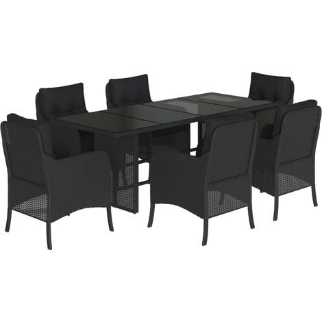 Maison Exclusive - 7-tlg. Garten-Essgruppe mit Kissen Schwarz Pol