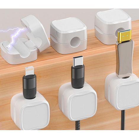 Set 6 Clip Organizzatore Cavi Magnetico Adesivo Bianco Ufficio Casa Auricolari (1/4)