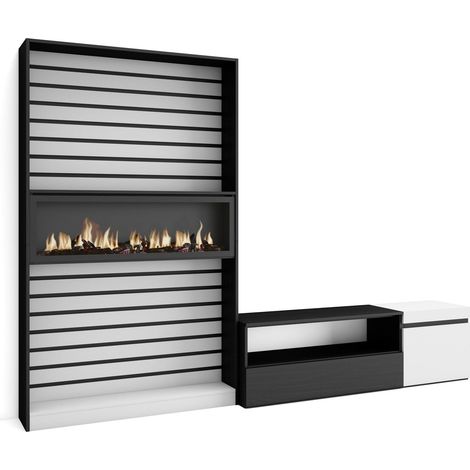 Skraut Home - Muebles de Salón para TV, Conjunto de muebles comedor, 260x186x35cm, Para TV hasta 65", Chimenea eléctrica, Estilo Moderno, Blanco y negro (1/5)