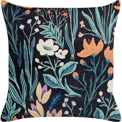 Throw Cushion OSMUNDA Velvet 45 x 45 cm Black Floral Pattern