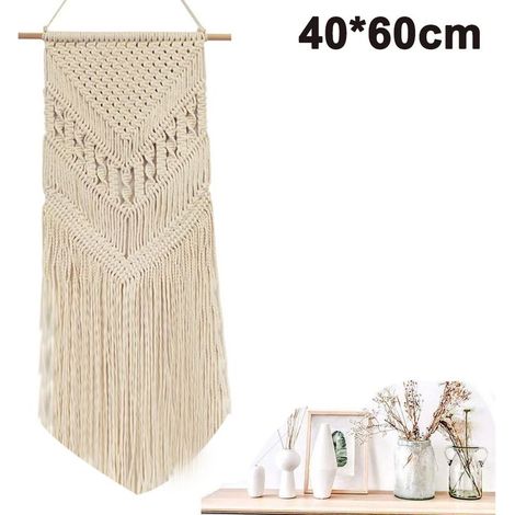 Décoration murale à pompons, tenture murale en macramé, tapisserie murale tissée à la main en macramé pour chambre, bureau ou maison (1/4)