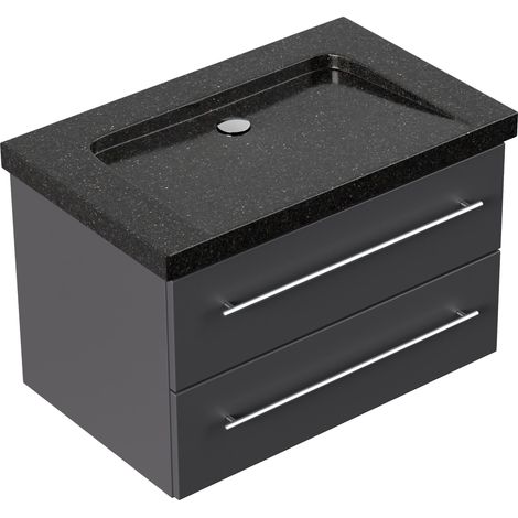 Badmöbel Granit Galaxy Black Damo 75 cm ohne Hahnloch SoftClose anthrazit (1/5)