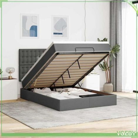 Cadre de lit ottoman avec matelas - 3313328 - 140x200 cm (2 places) - Rangement sous lit hydraulique - Tissu gris foncé (1/5)