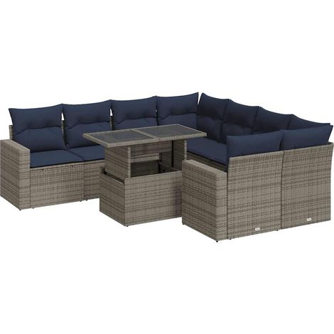 Maison Exclusive - Set Divano da Giardino 9pz con Cuscini Grigio Polyrattan Acacia (1/5)