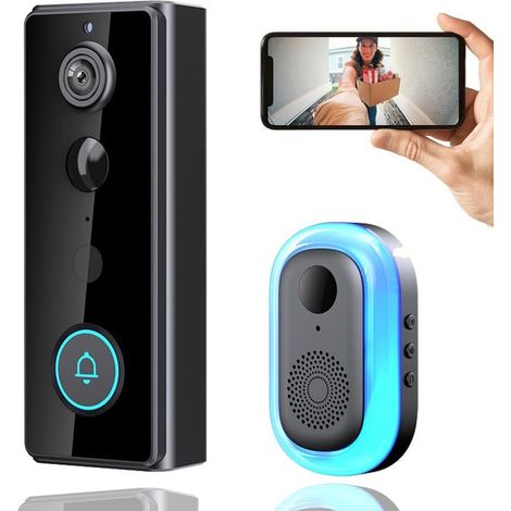 Türklingel Intelligente Video-Türklingel Kabellose Türklingel mit Kamera und Bewegungsmelder Schwarz 2K 4000 mAh IP65 wasserdicht 32 GB Speicher rot (1/5)