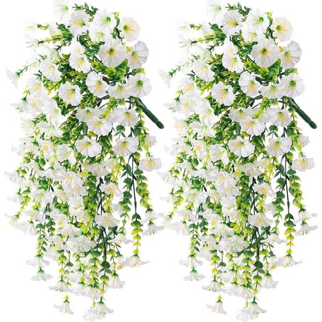 Fleurs Artificielles Petunia Exterieur Tombantes  2 Pièces Faux Pétunias  Fleurs Artificielles Suspendues  Résistants Aux Intempéries, Aux UV Pour Le Balcon Porche Jardin Mariage À L'extérieur (1/5)