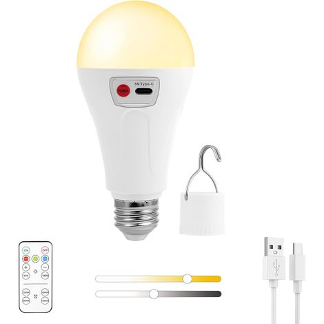 Ampoules Rechargeables USB, E27 7W Ampoule Intelligente, 3 Températures de Couleur, Intensité Variable, 2000 mAh, pour Camping, Fête, Urgence (1/4)