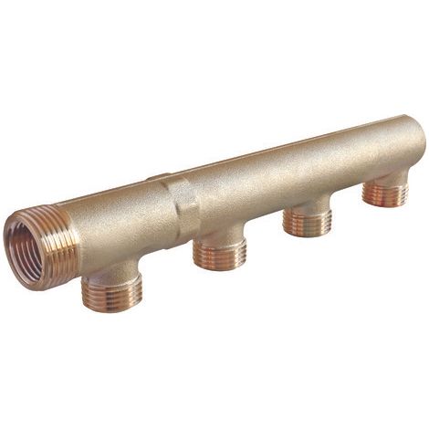 Collecteur double filetage bouchonné, 4 départs, pour sanitaire et chauffage (1/2)