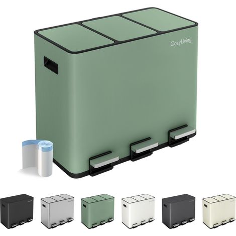 Premium Stainless Steel Triple  Compartment Pedal Bin 15L+15L+15L GREEN