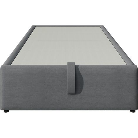 Lit simple capitonné 90×200 cm, lit coffre avec port USB-C et sommier à lattes pleine surface, sans tête de lit, coton, gris (1/5)