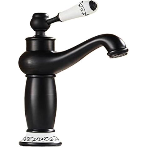 Aérateur de lavabo style rétro, robinet noir – eau chaude et froide – installation facile (1/5)