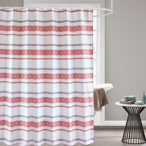 Polyester-Duschvorhang mit Streifenmuster, wasserdicht, Badezimmervorhang (S) (1/5)