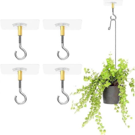Crochets de plafond autocollants transparents, sans perçage, pour suspendre les plantes, avec crochets en acier inoxydable et adhésifs. (1/5)