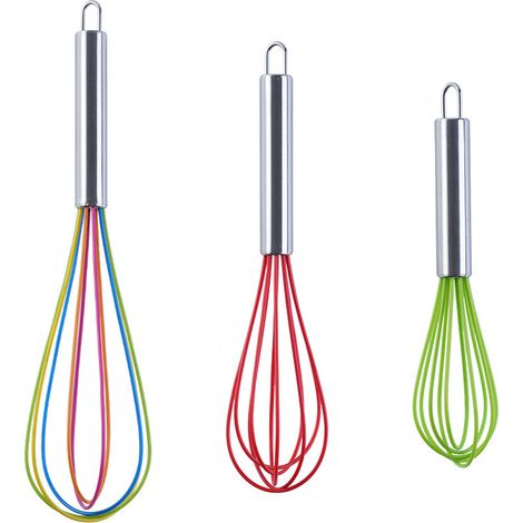 Fouet En Silicone - Acier Inoxydable Anti-Rayures Pour Pâtisserie Et Cuisine - Lot De 3 (1/5)