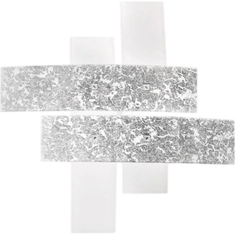 Grand plafonnier Lara verre blanc, détails argent, 91x91cm, 4xE27 max 52W, style moderne, ampoules non incluses, IP20