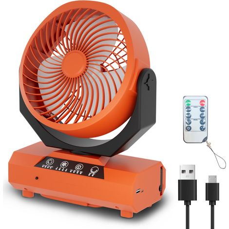 SWANEW Ventilatore da campeggio con LED, 3 impostazioni di luminosità, 4 velocità, batteria 20000 mAh, per casa ufficio auto e attività all'aperto, arancione (1/5)