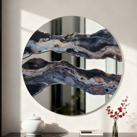 60cm Frameless Round Wall Mirror Resin Art Accent Mirror (1/5)
