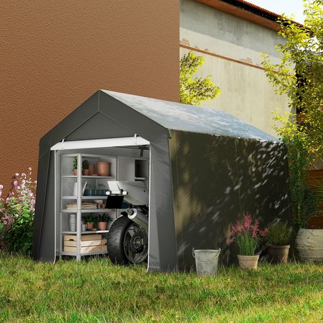 Abri de jardin tente de stockage portable pour extérieur avec cadre en acier galvanisé et grande porte 3 x 3 m gris